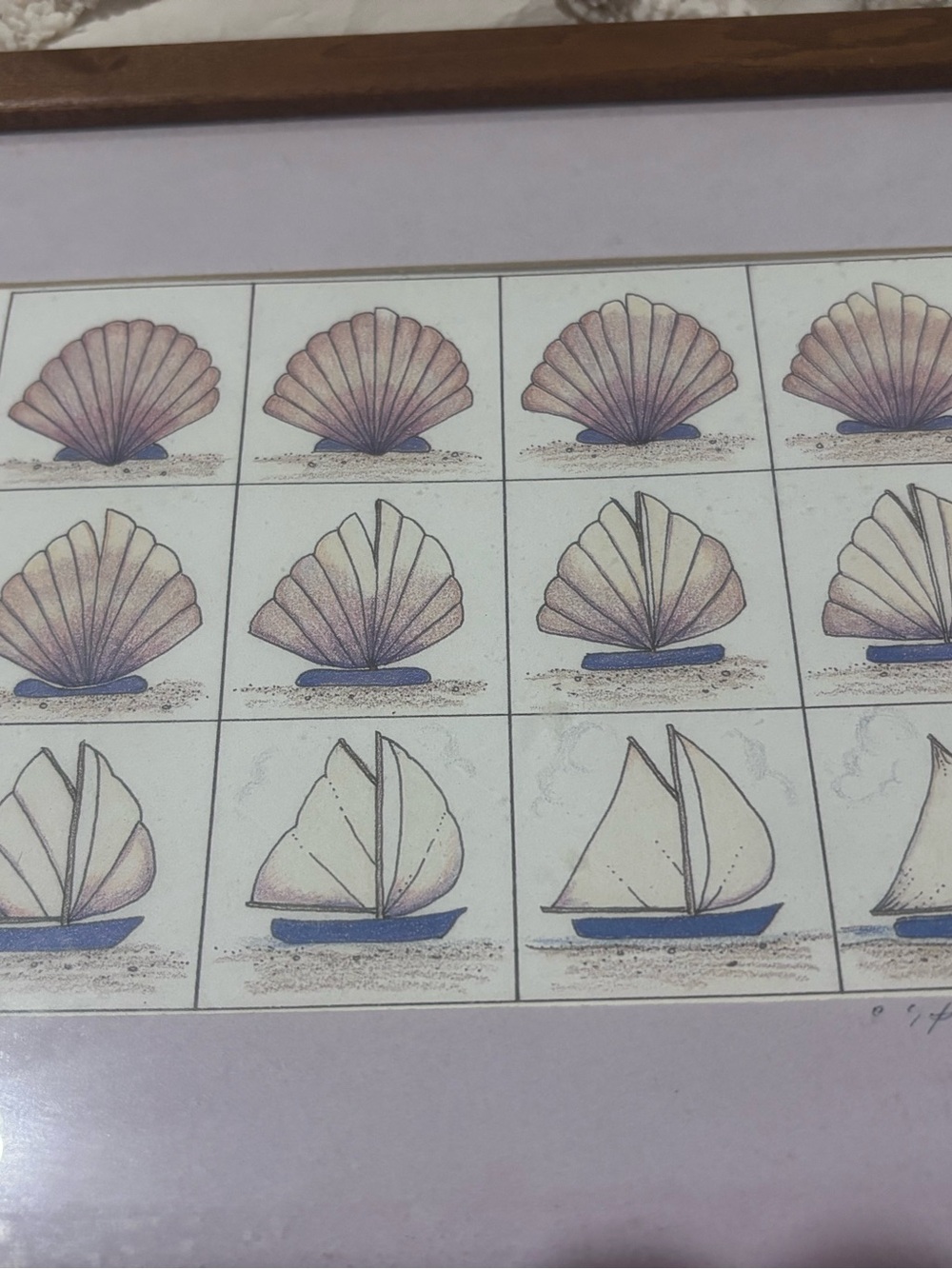 Coastal Shell & Sailboat Framed Art Print in Blue and Cream - Unbranded